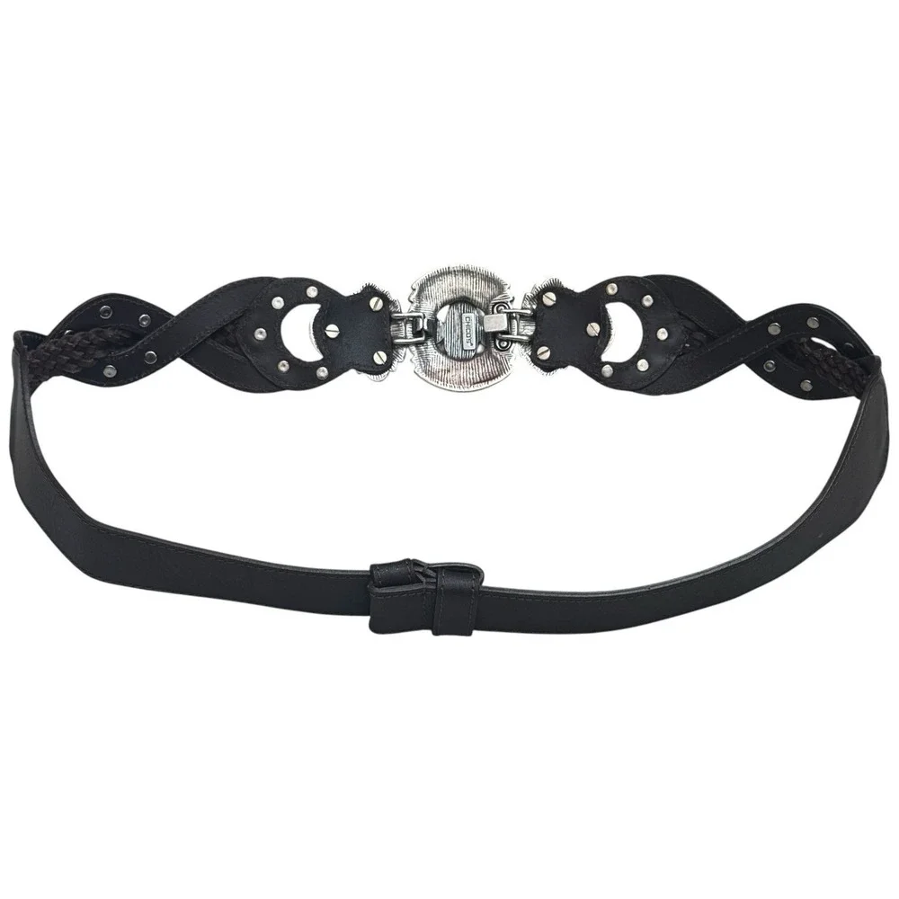 Chico's Genuine Leather Belt Silver And Gold Ornate Buckle Rodeo‎ Boho Luxury